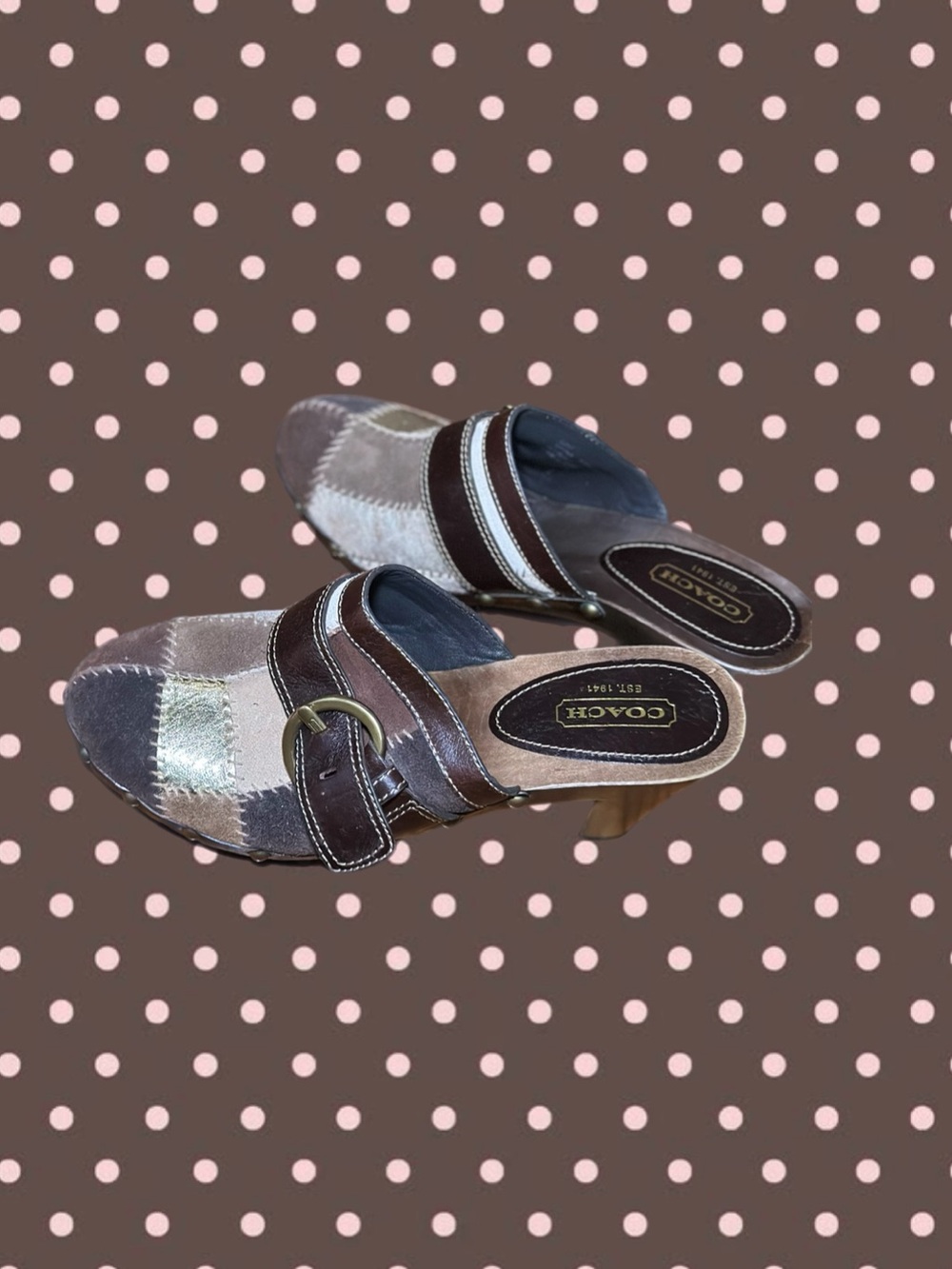Coach Kids Brown and Cream Patchwork Slide Sandals